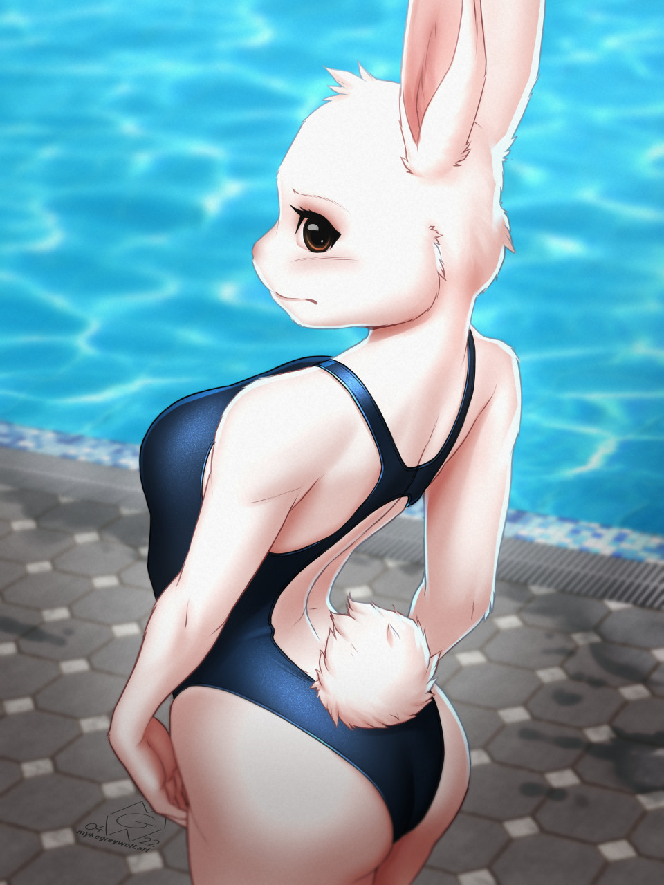 Anime female bunny furry in swim suit