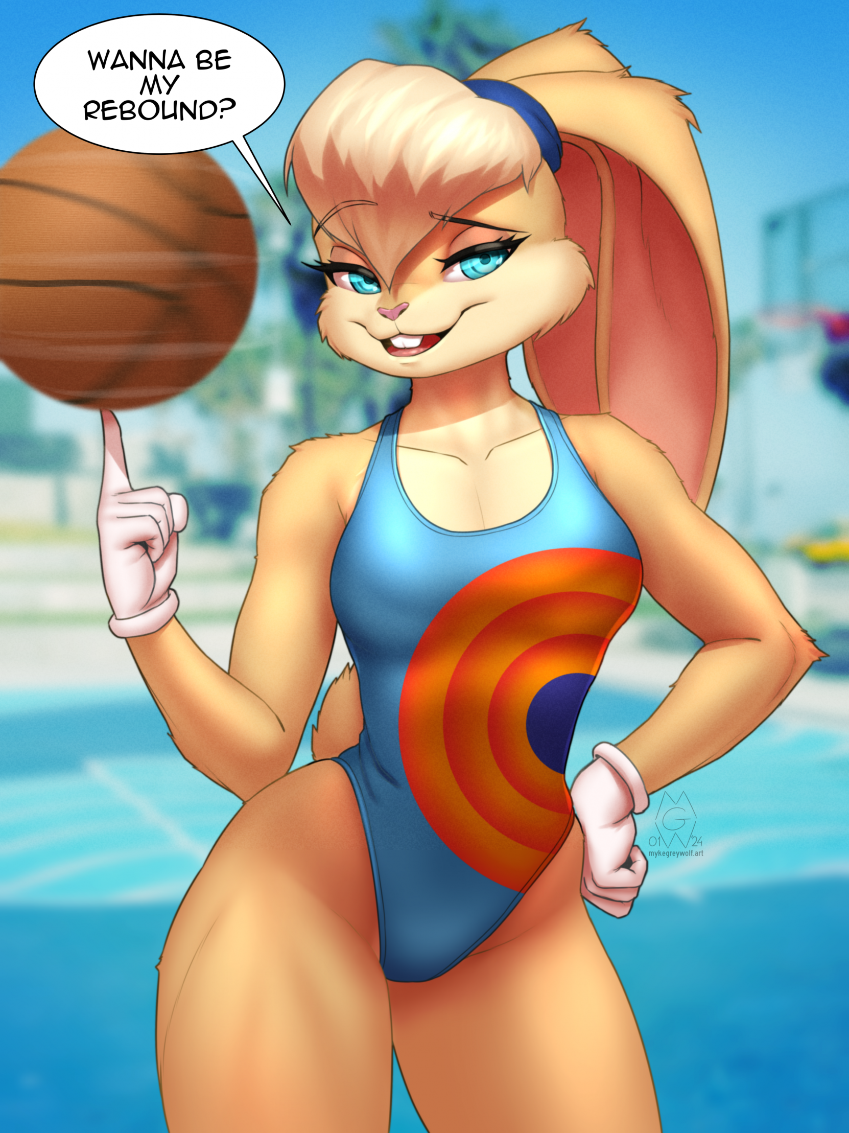 #175994 - suggestive, artist:mysticalpha, lola bunny (looney tunes), lagomorph, 