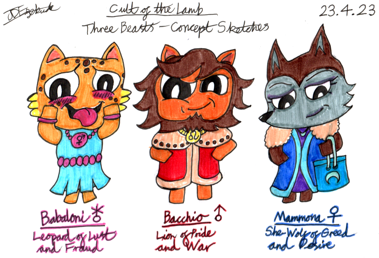 Cult of the Lamb OCs - Three Beasts (Sketch) by MysteryEzekude