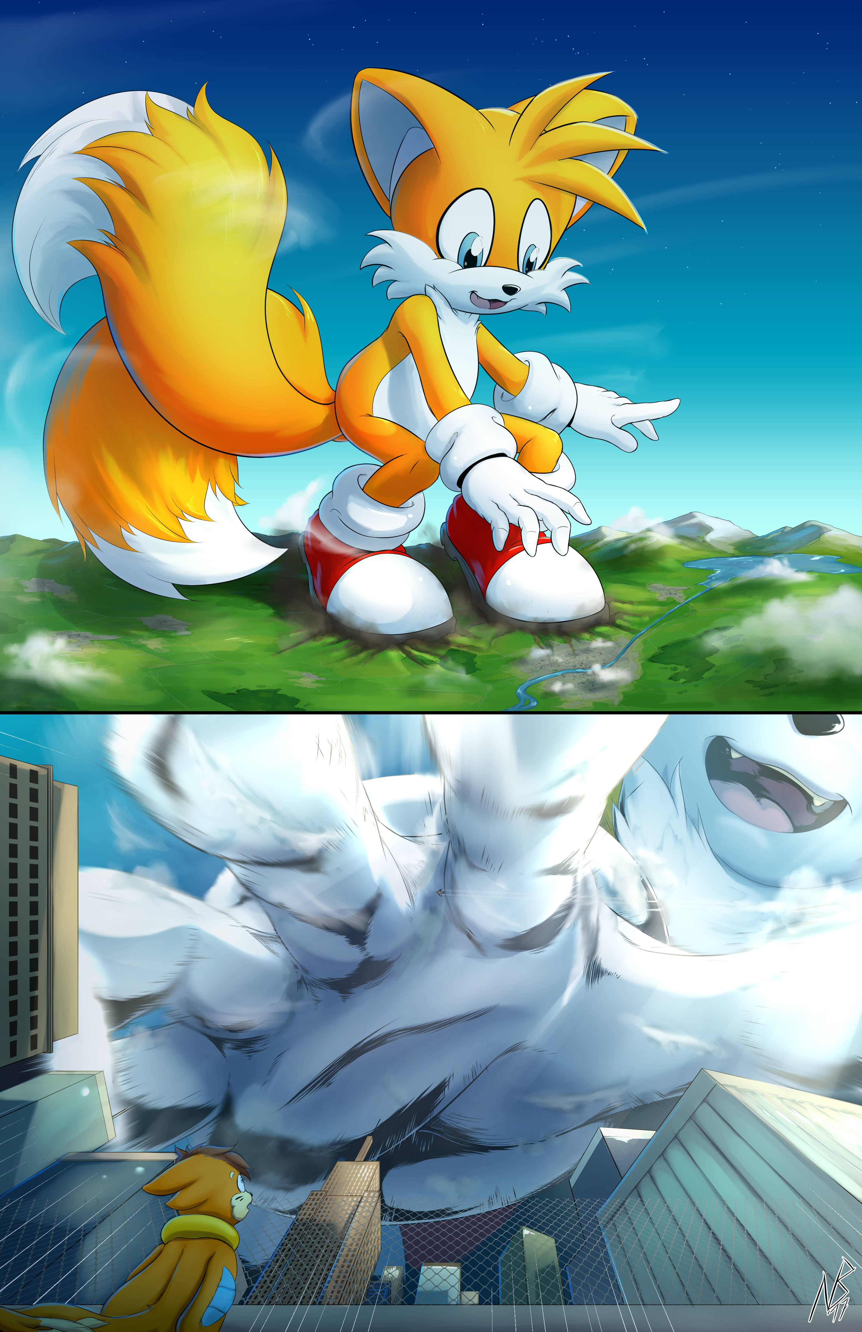 Tails. reaching. 
