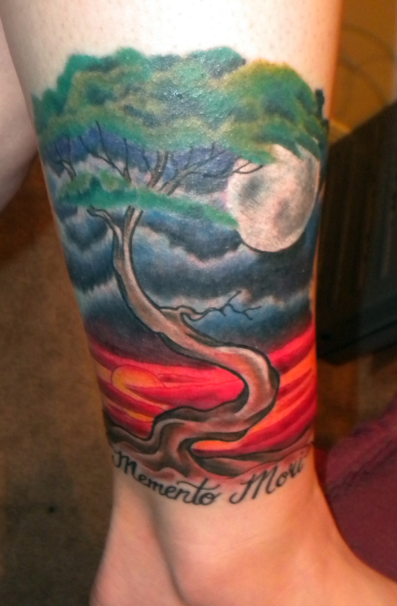 Tattoo of spacecore hiding in a bonsai tree on Craiyon