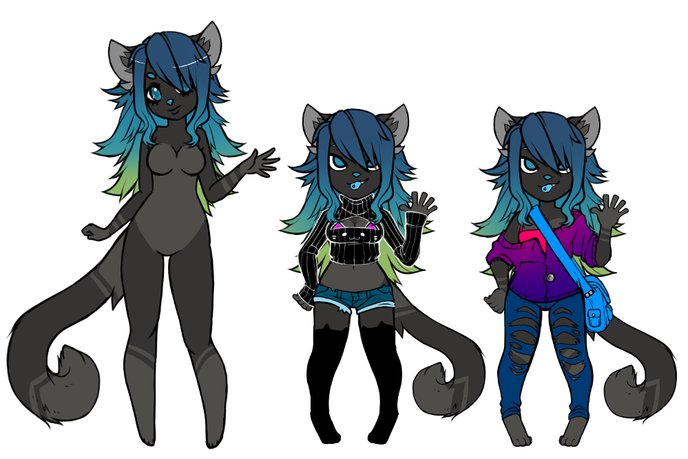 A anthropomorphic Furry Cat Girl Fursona With Black