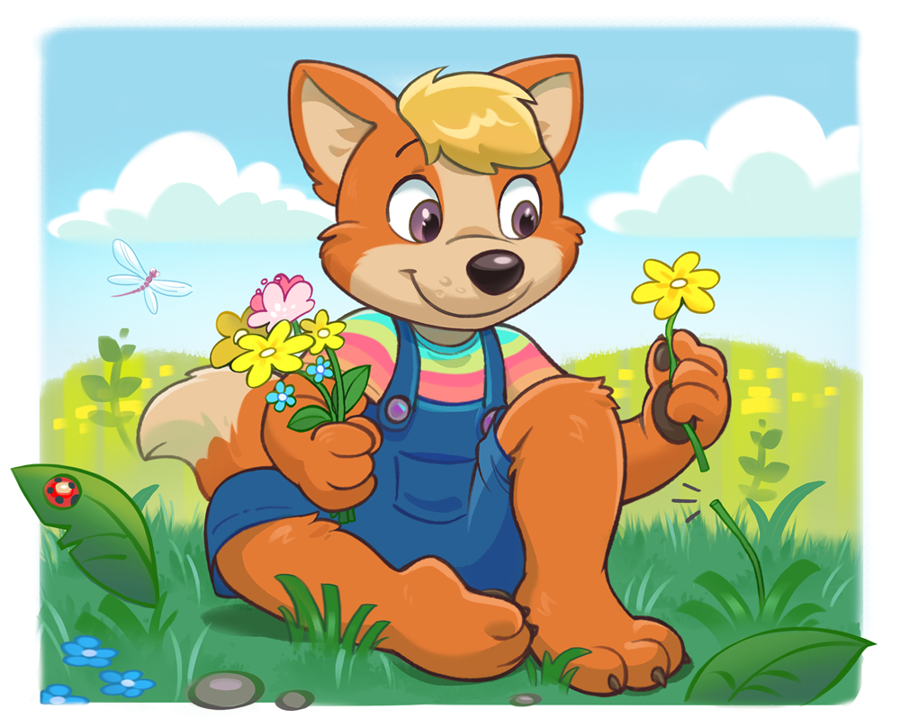 cartoon picking flowers