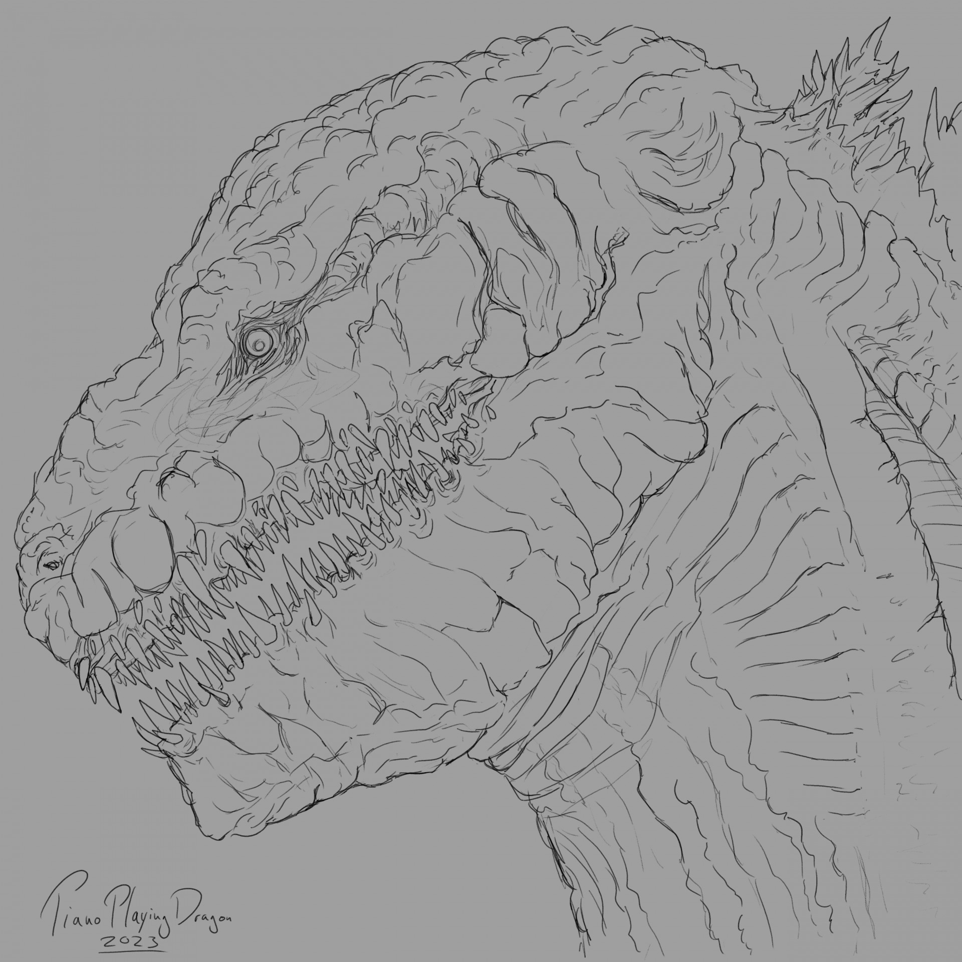 I NEED to look at images — was trying to draw shin godzilla from memory