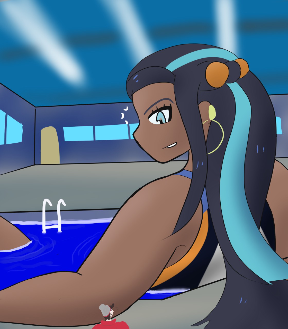 Giantess Nessa at pool. 