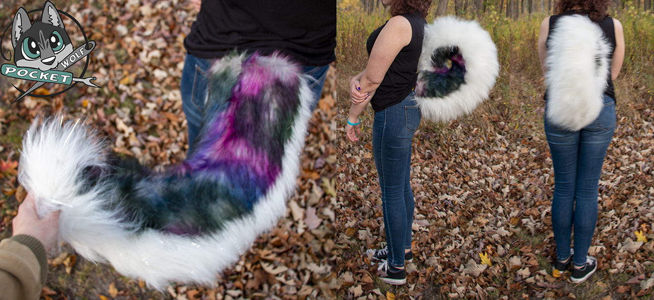 Pink and black husky top fursuit canine tail