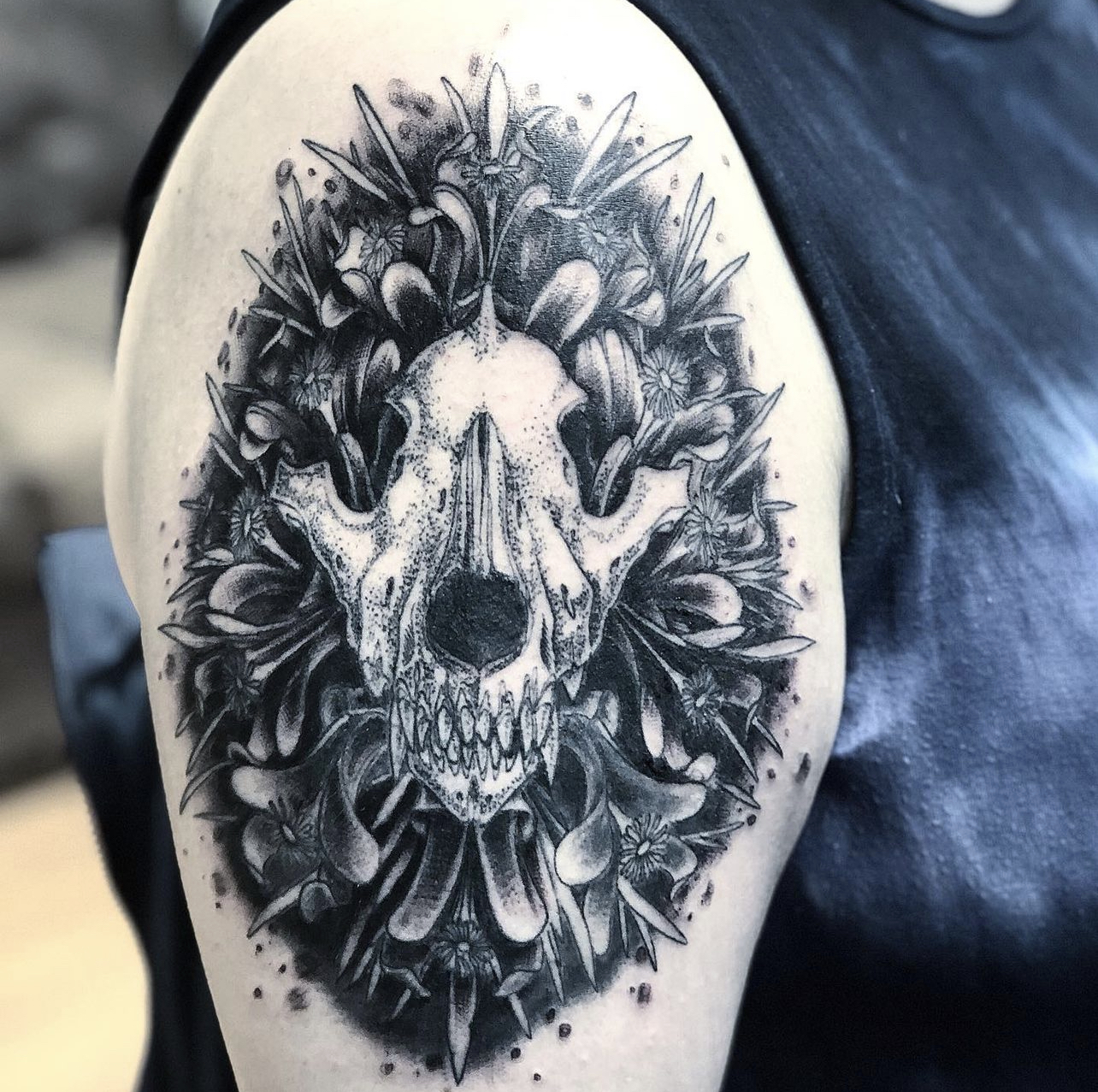 Dog/Wolf Skull - Black and Gray Tattoo with Stippling by ponydroid -- Fur  Affinity [dot] net