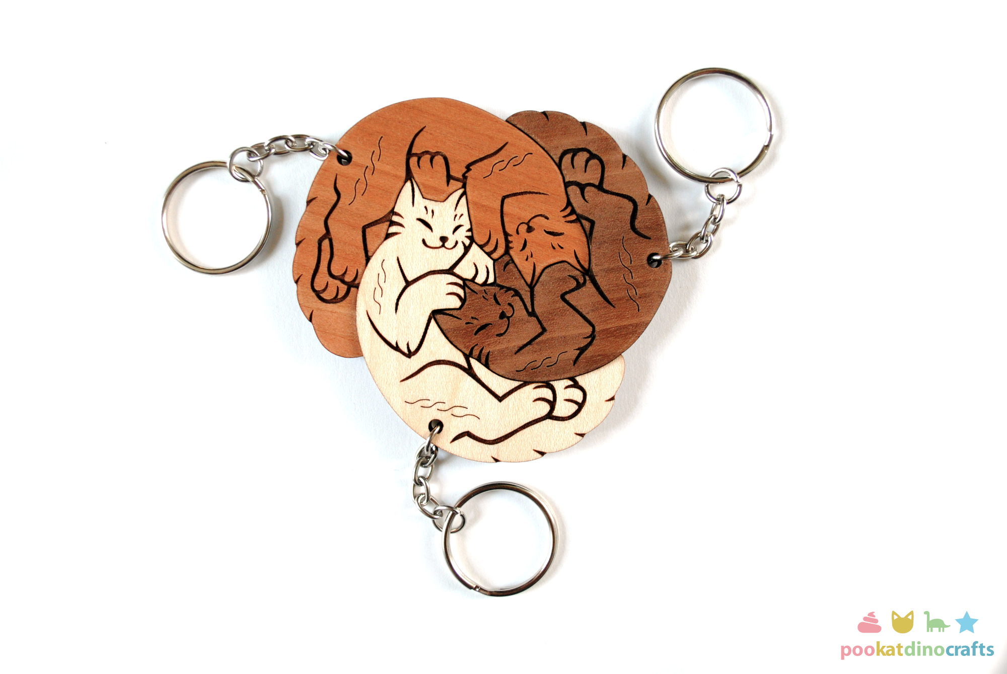 Interlocking Cat Trio Friendship Relationship Keychain set by pookat -- Fur  Affinity [dot] net