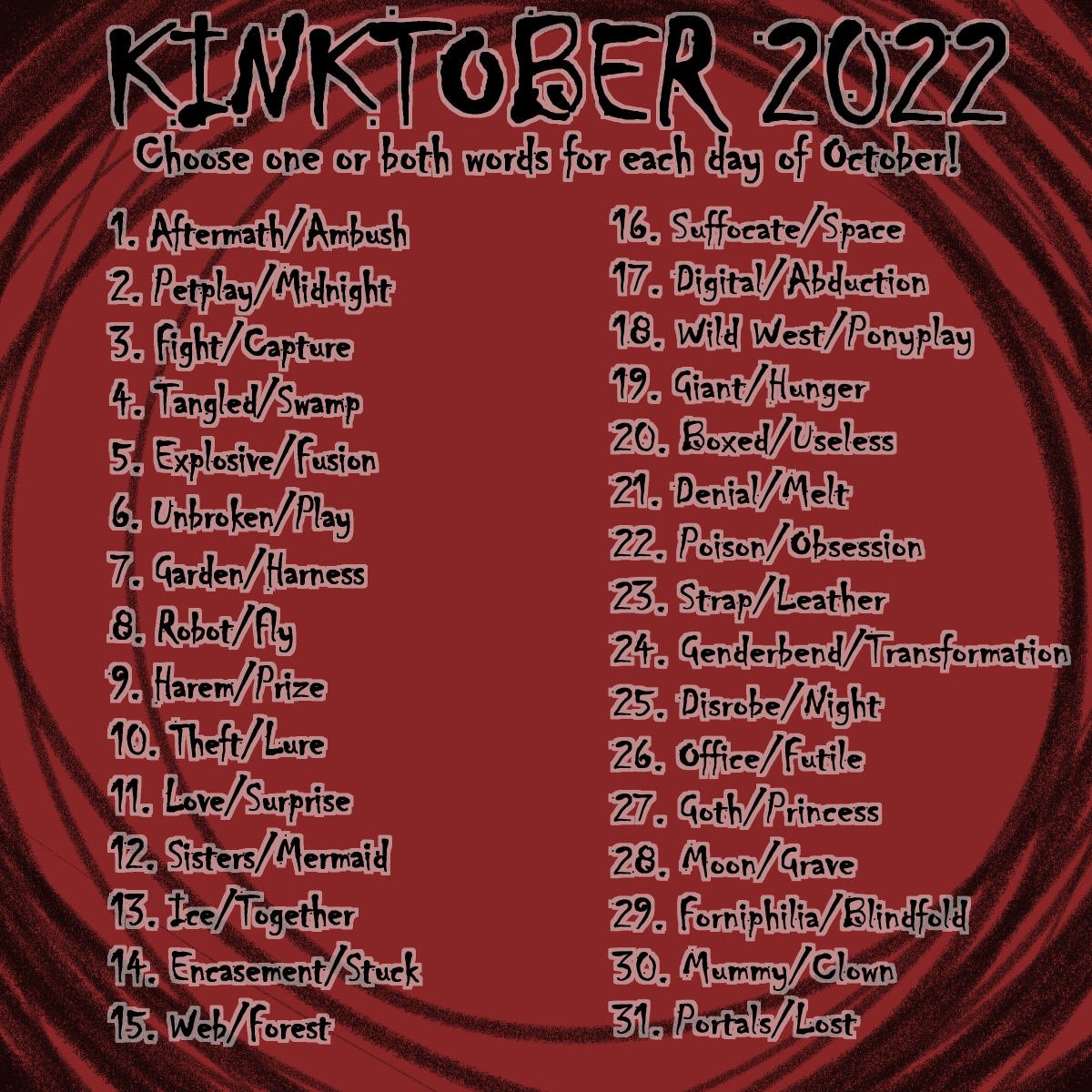 KINKTOBER 2022 List by PyperHaylie Fur Affinity [dot] net