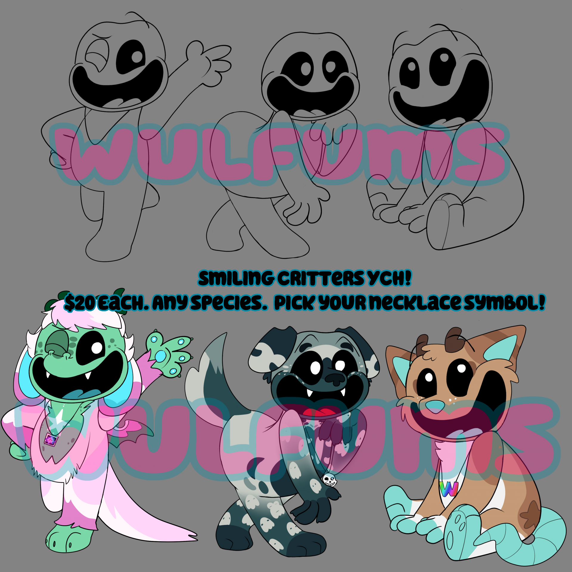 Smiling Critters YCH by Radicalhat -- Fur Affinity [dot] net