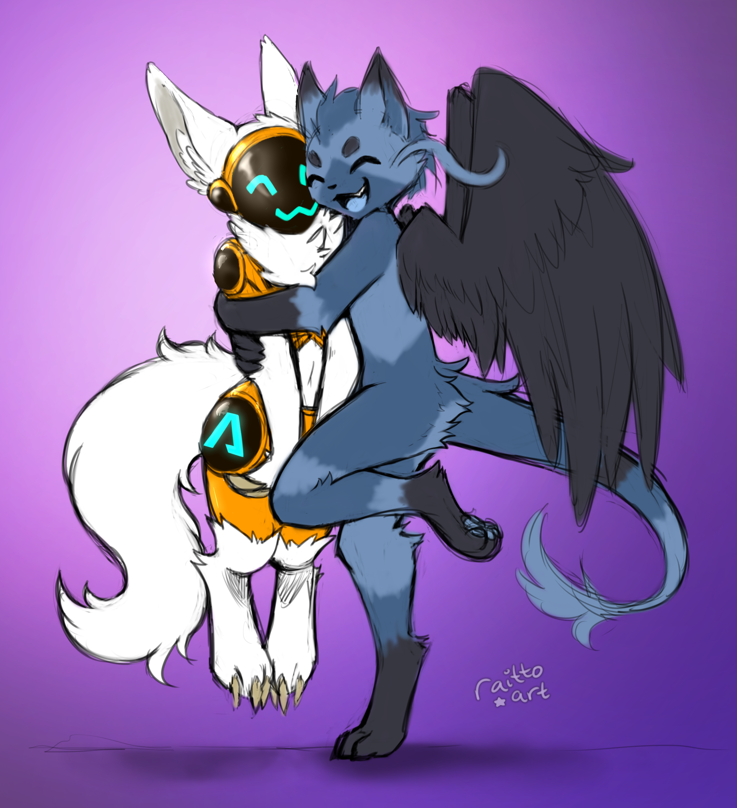 cute 2 protogens hugging each other ( Commission ) by Emillianz on