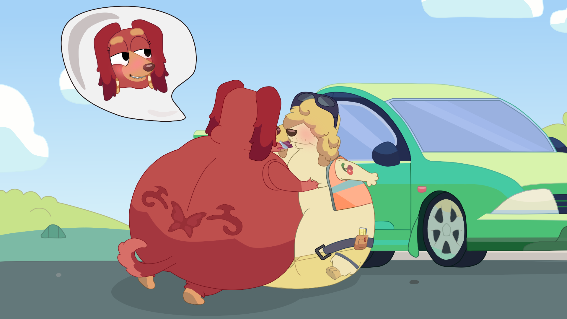 Fat Bluey Balloon Bellies Chippy x Cherry by Randousernam12 -- Fur Affinity  [dot] net