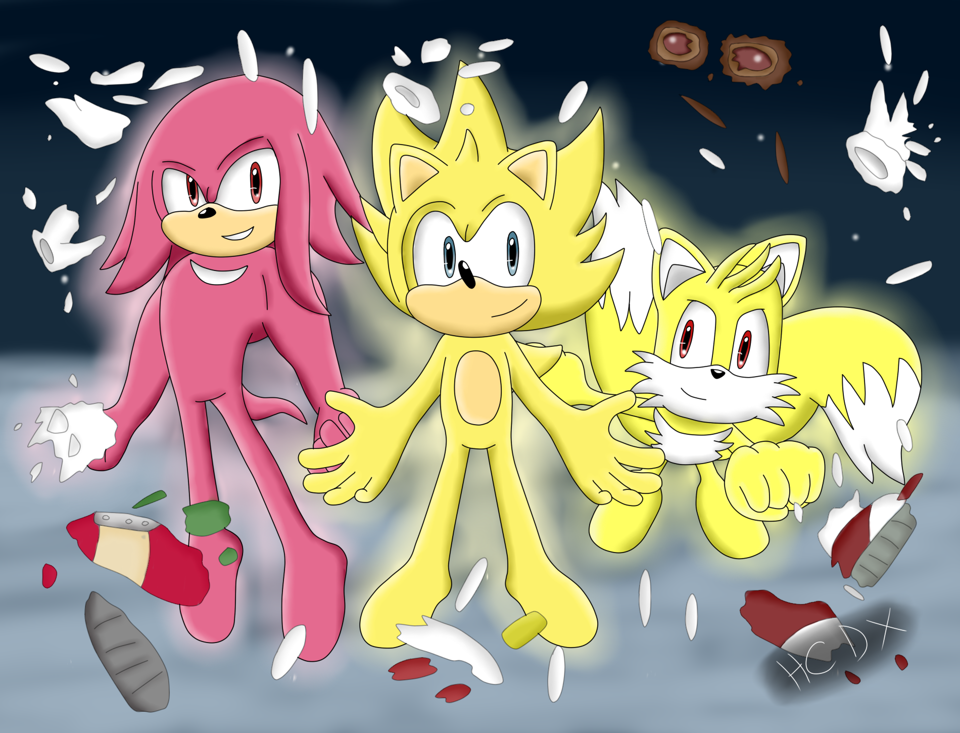 sonic the hedgehog, tails, knuckles the echidna, super sonic