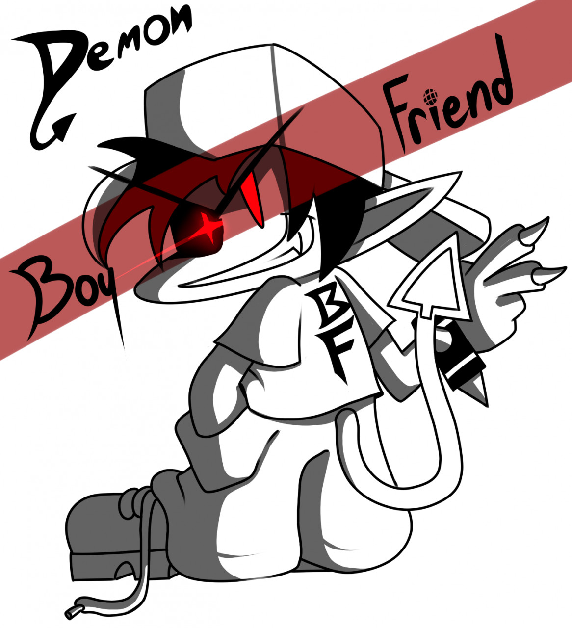 FNF AU: Demon Boyfriend - shaded doodle- by ReneesInnerIrken -- Fur  Affinity [dot] net