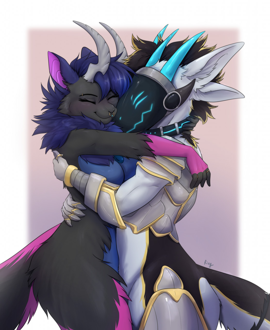 cute 2 protogens hugging each other ( Commission ) by Emillianz on