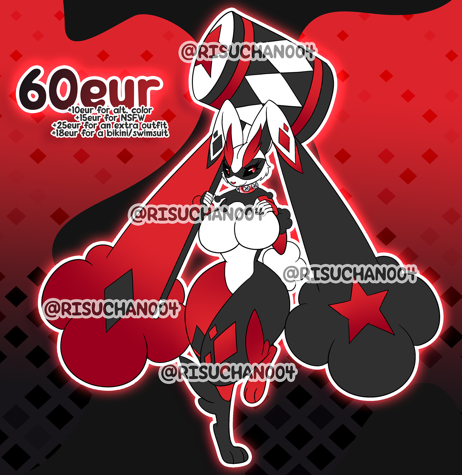 🃏 CLOSED - Lopunny Harlequin (Harley Quinn) FUSION ADOPT by risuchan004 --  Fur Affinity [dot] net