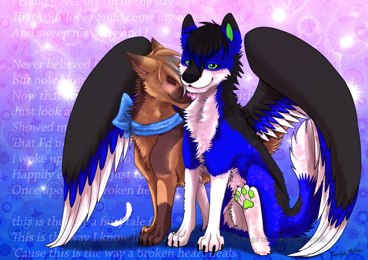 anime wolves with wings in love