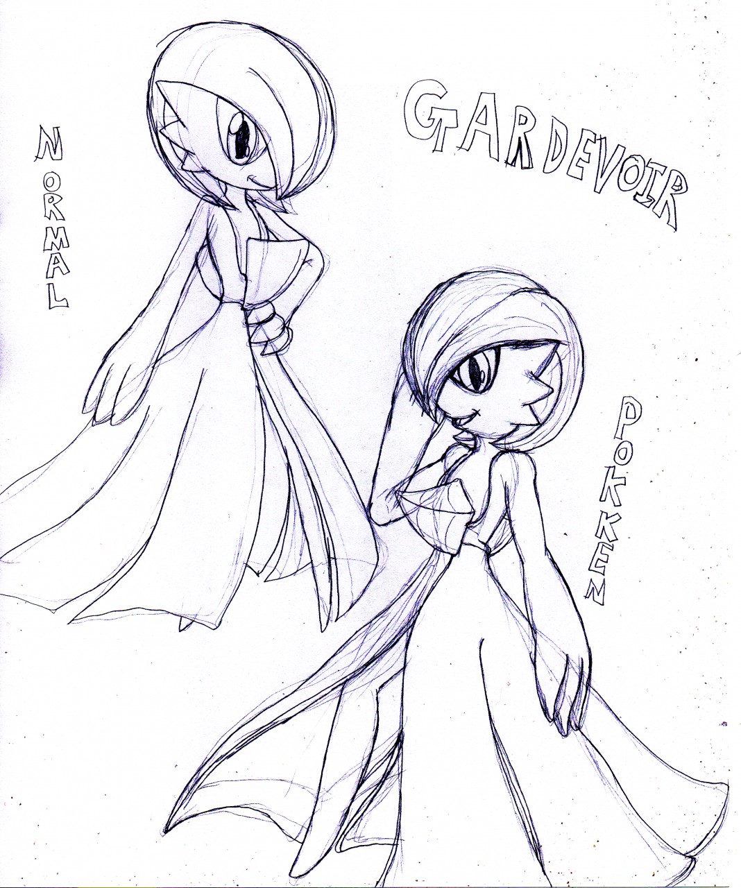 gardevoir and mega gardevoir (pokemon) drawn by konknock