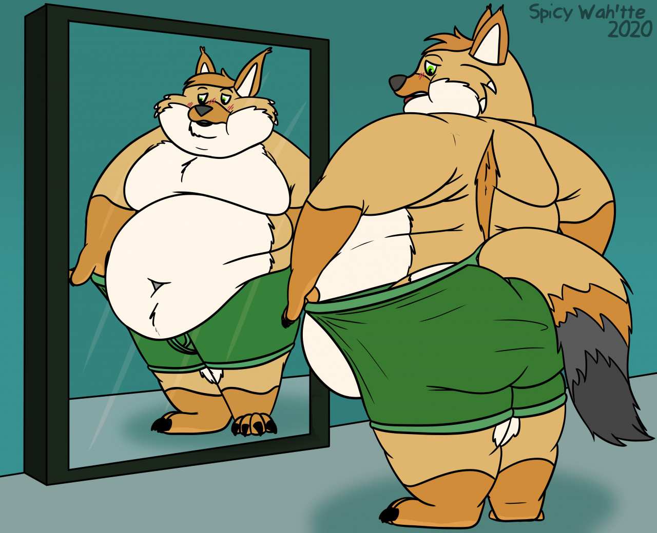 Mirror Underwear Stretching - luckycoyoteart by samtheslam10
