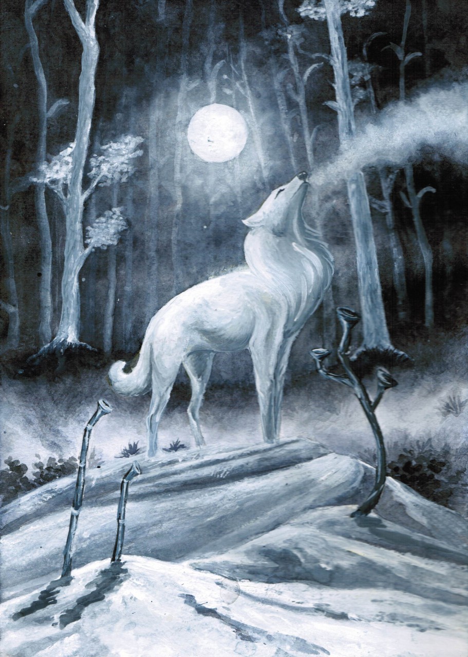 white wolves howling at the moon