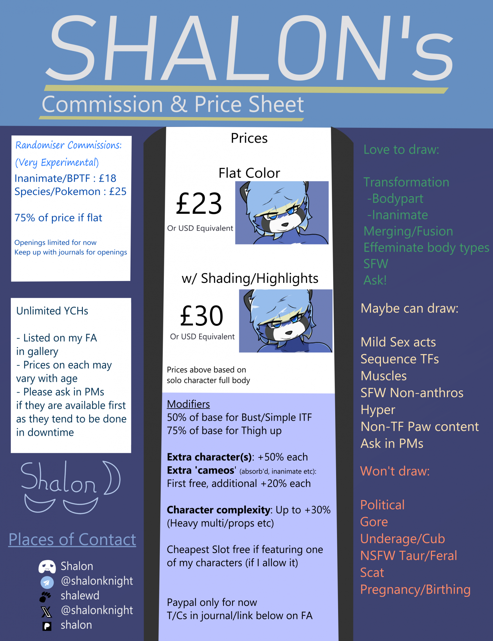 Shalon/Shalewd Commission Sheet 2024 - Soft Reopening