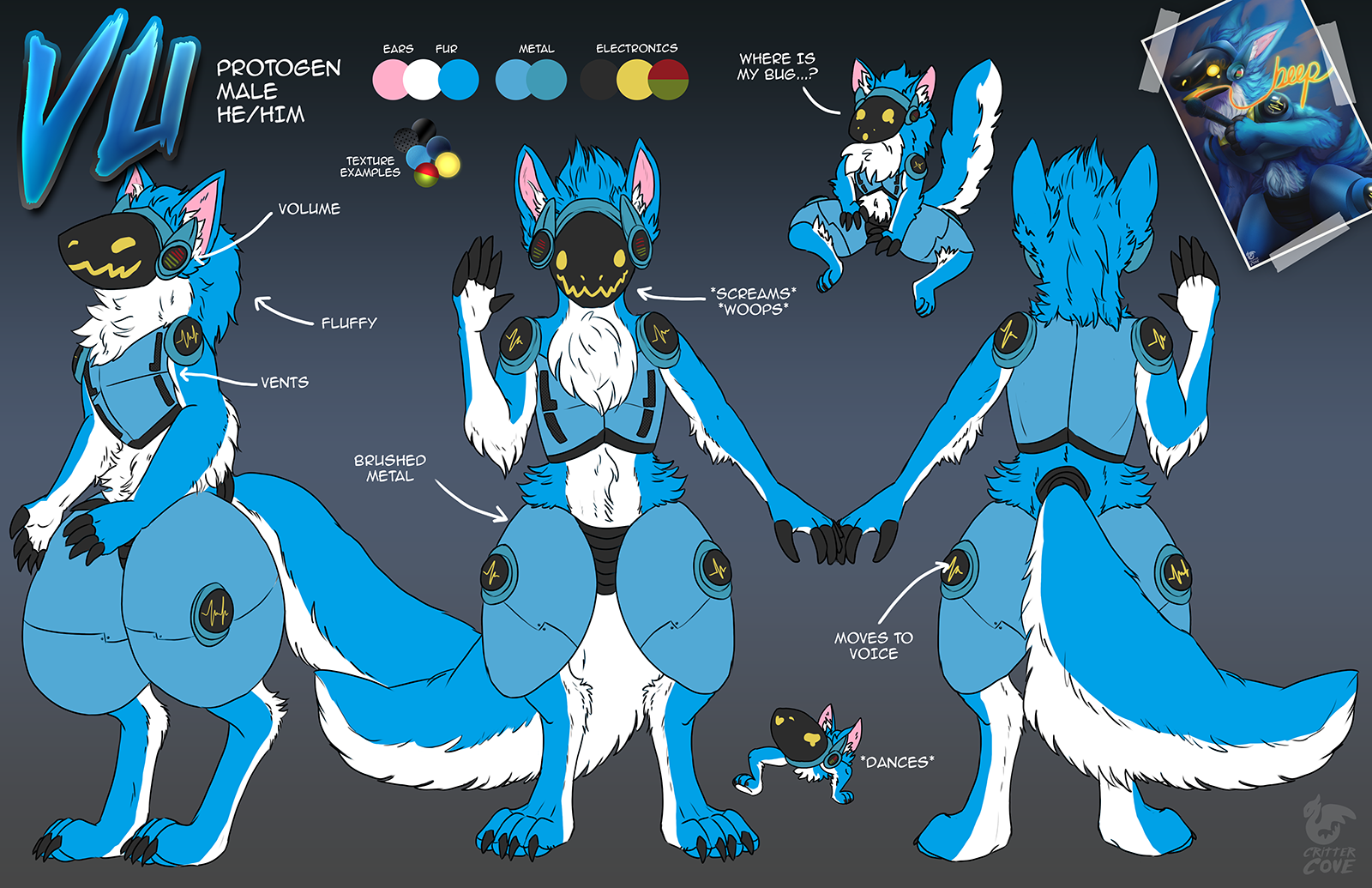 Draw custom protogen oc and furry fursona reference sheet by