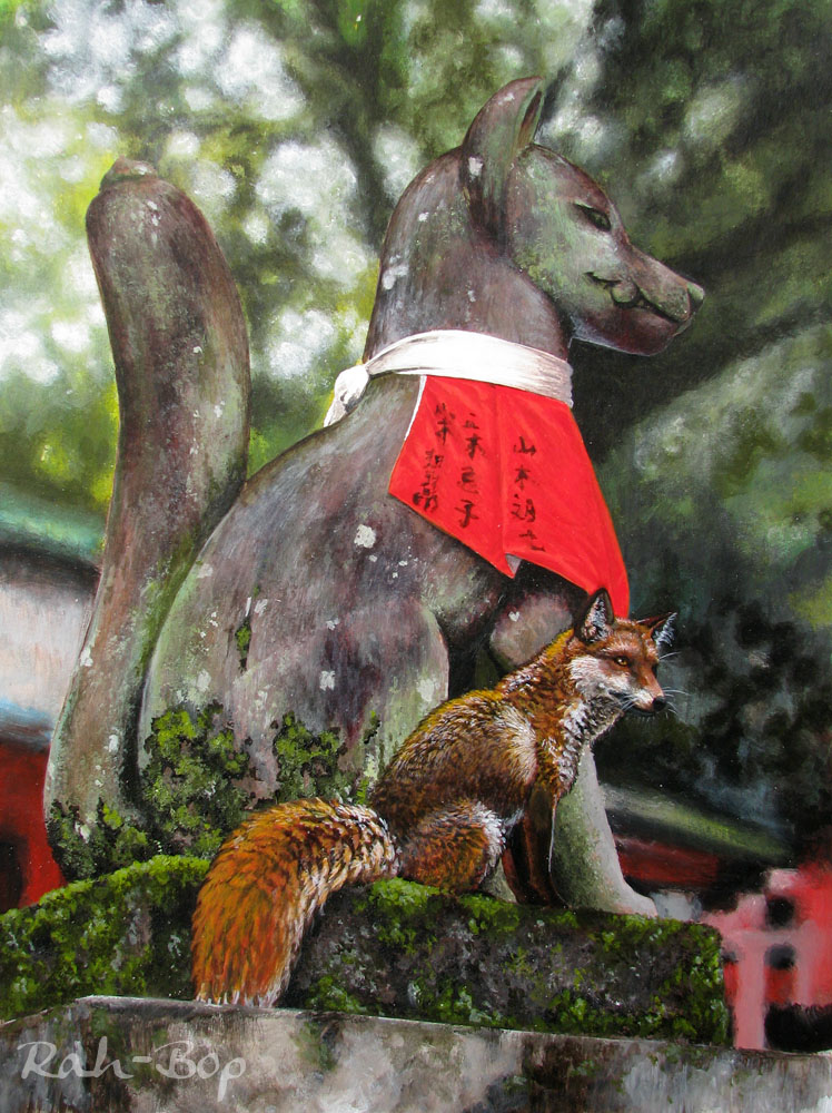 Praying kitsune fox raku sculpture | Shinto Inari Okami kamidana shrine Shamanism, pagan altar | Protection, fertility, healing top