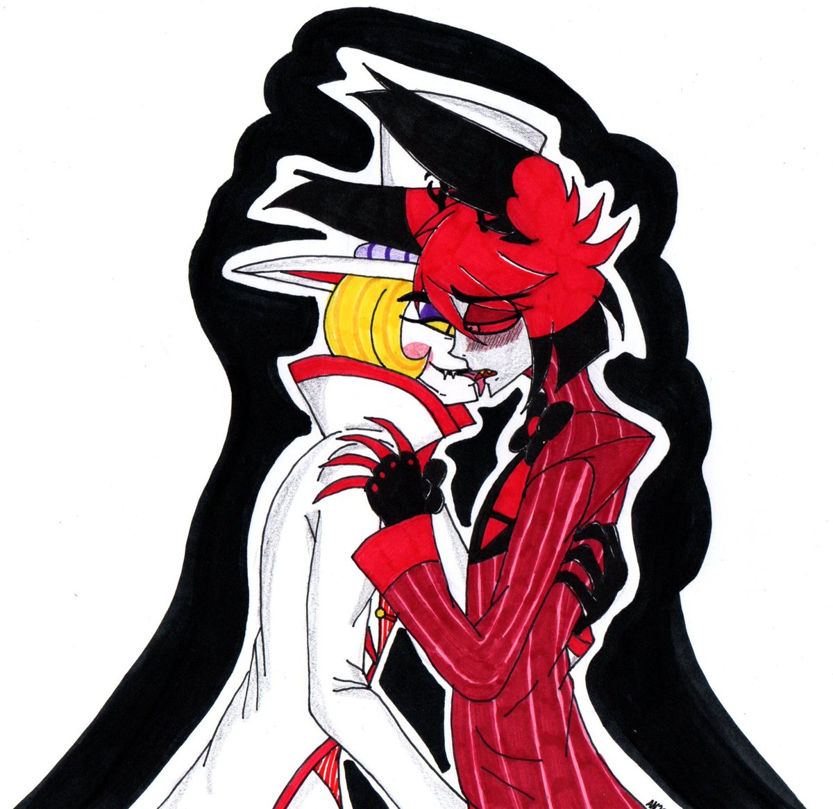 Lucifer kissing Alastor by SkeleSlay -- Fur Affinity [dot] net