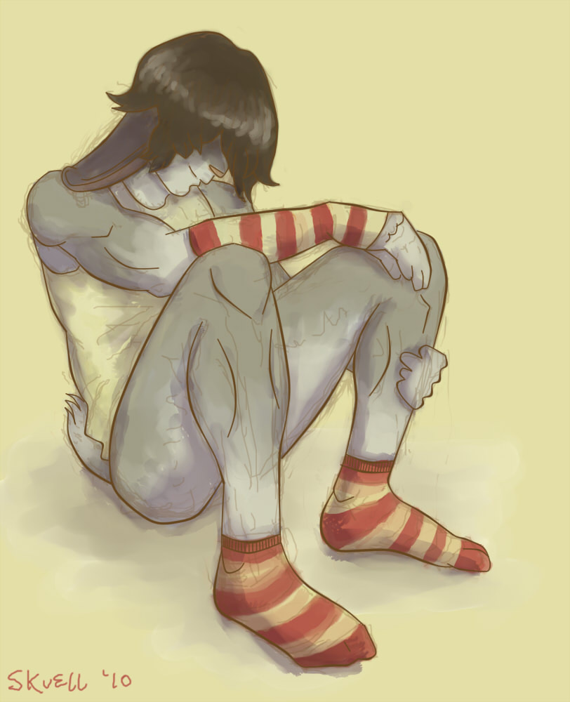 Anthro male furry rabbit with depression face, emo haircut