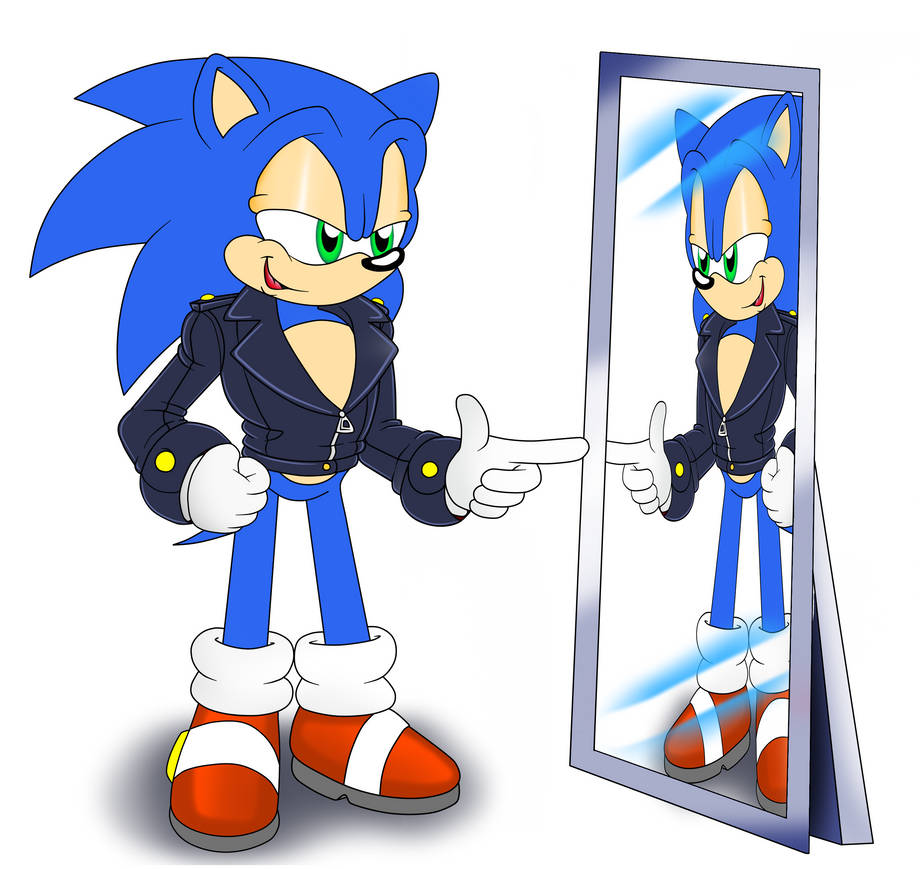 Sonic trying on a leather jacket by SnoopDawg9191 -- Fur