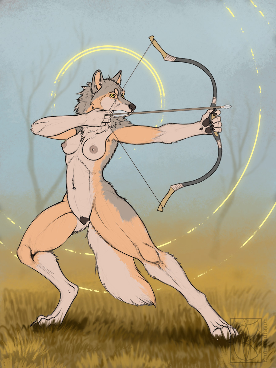 Rule Fingers Anthro Areola Arrow Weapon Arrowhead Bow Weapon Breasts Canid Canine