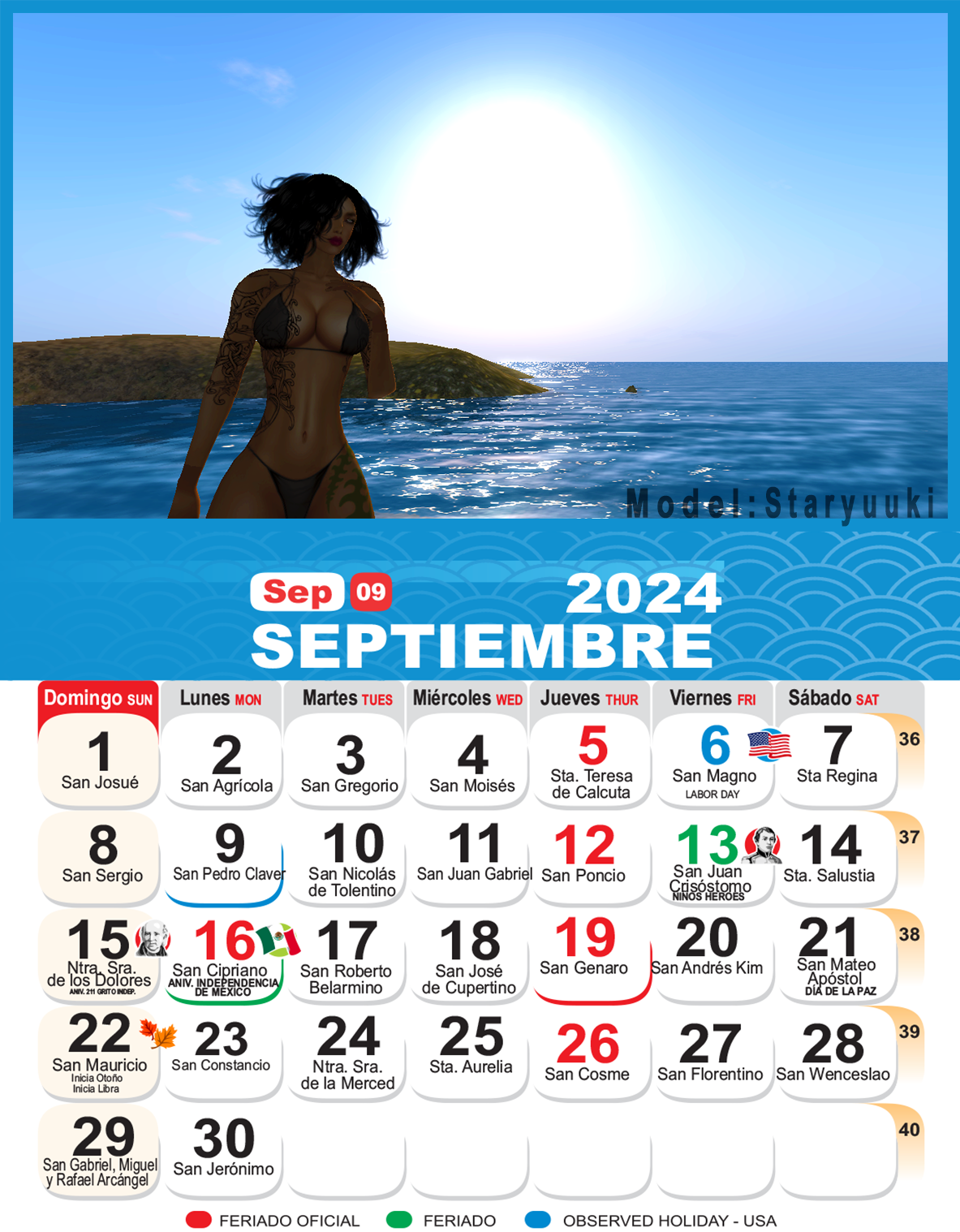 CALENDARIOS DEL MES DE SEPTEMBER-SEPTIEMBRE 2024 by Staryuuki -- Fur  Affinity [dot] net