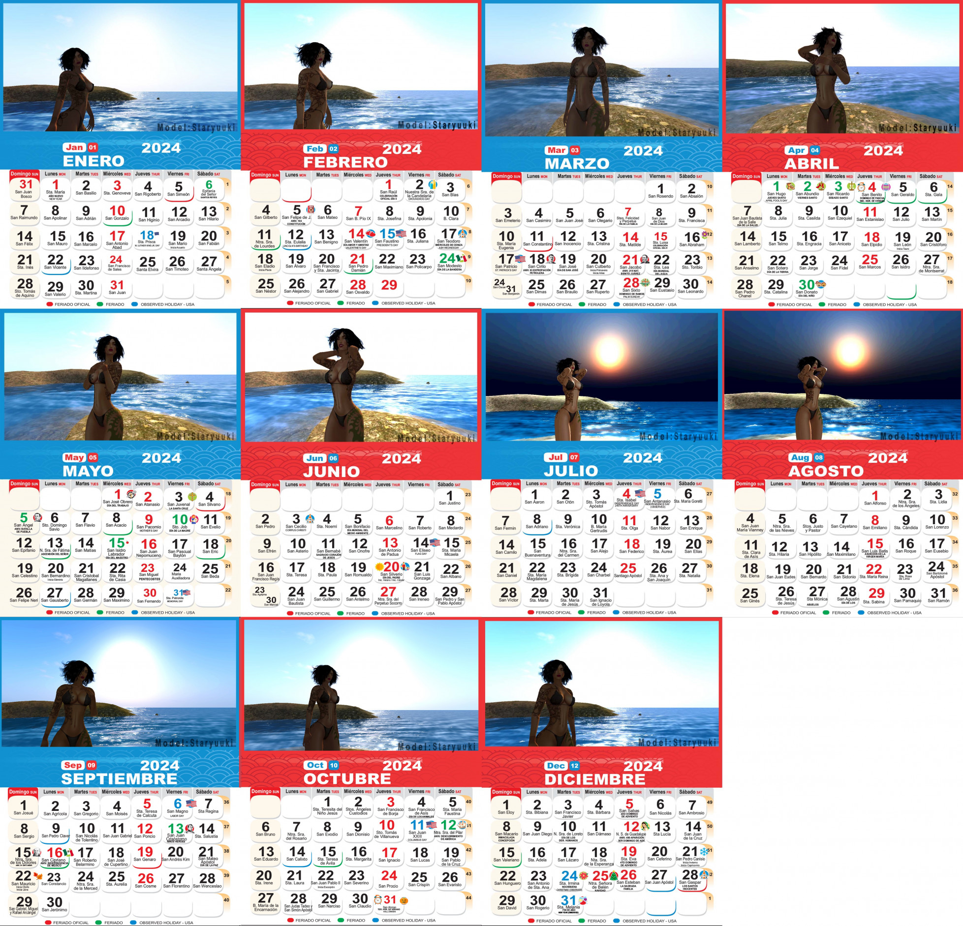 CALENDAR PACK FOR THE MONTHS JANUARY-DECEMBER 2024 by Staryuuki -- Fur  Affinity [dot] net