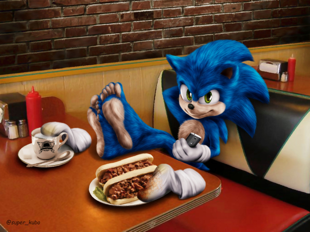 Sonic Showing Feet In Burger by super_kubo -- Fur Affinity [dot] net