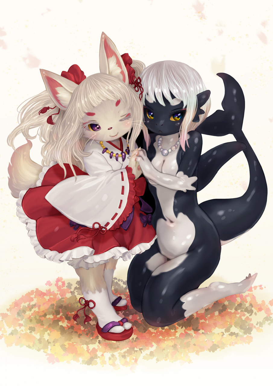 White fox girl & her friend orca girl by TashiroYu -- Fur Affinity [dot] net