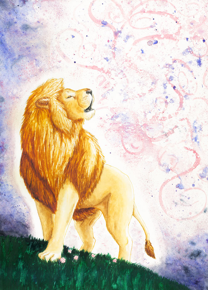 Si Creabis, Fit Redunda., [ID: An image of Aslan the lion, who