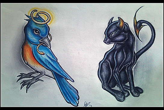 Cat & Bluebird Tattoo Design by TerranStrigidae -- Fur Affinity [dot] net