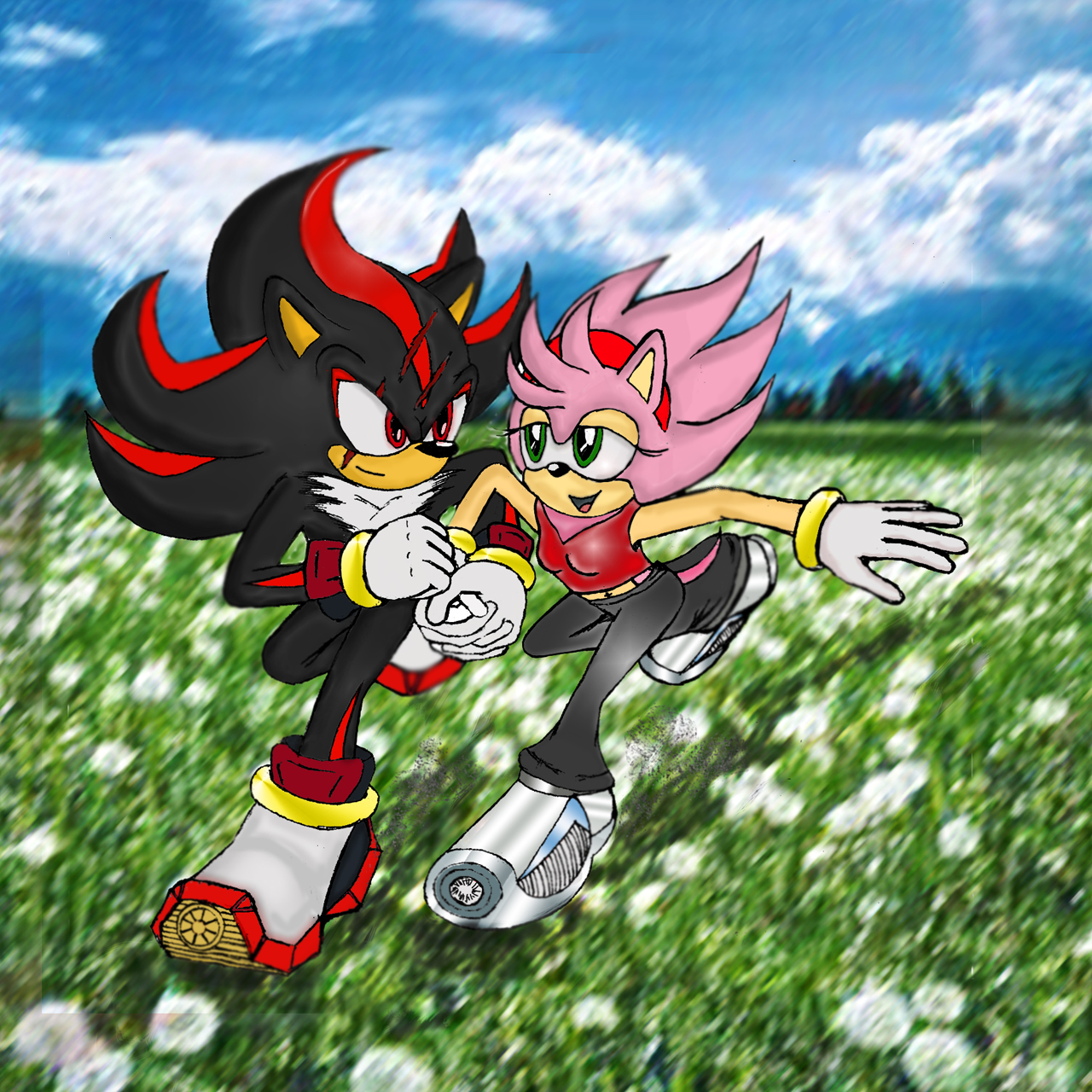 Shadow and Amy Running together by thecruelone -- Fur Affinity [dot] net