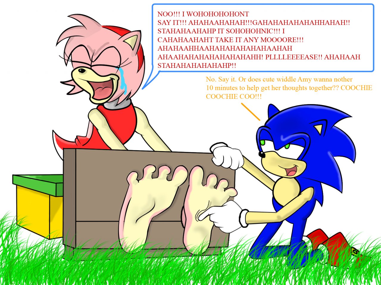 Sonic tickles Amy. 