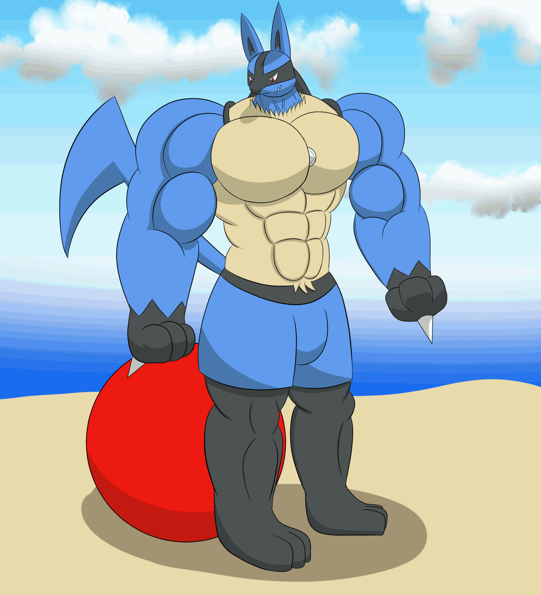 Animation: Muscled Lucario Beachball Crush by theloonerking -- Fur Affinity  [dot] net