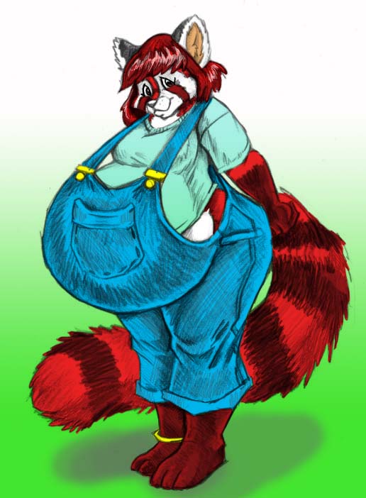 Uberpregnant red panda girl in color by Tincrash -- Fur Affinity [dot] net