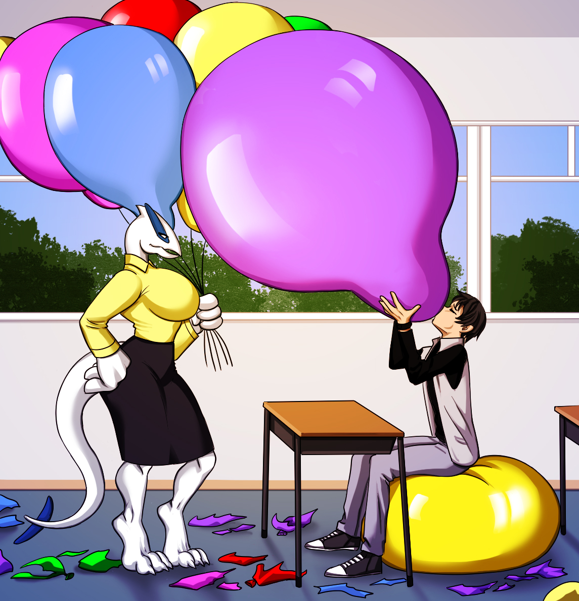 Commission for theloonerking: Balloon popping class. 