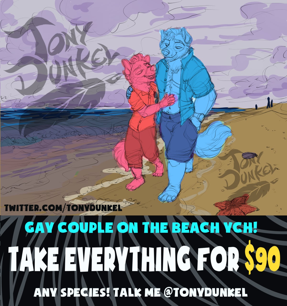 Gay Couple on the Beach YCH! by TonyDunkel -- Fur Affinity [dot] net