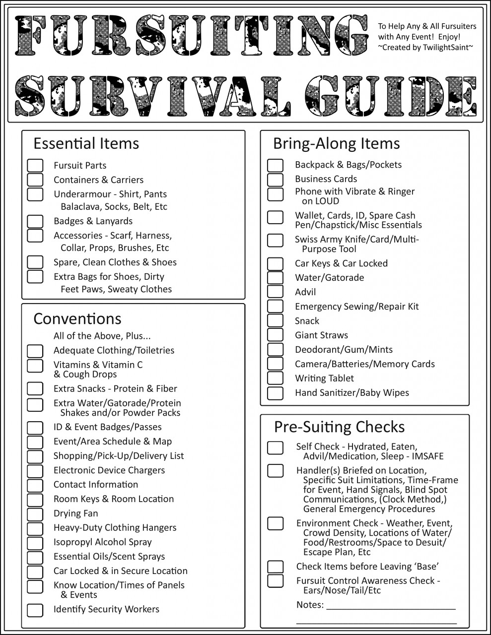 Personal - Fursuiting Survival Guide - Black & White by TwilightSaint