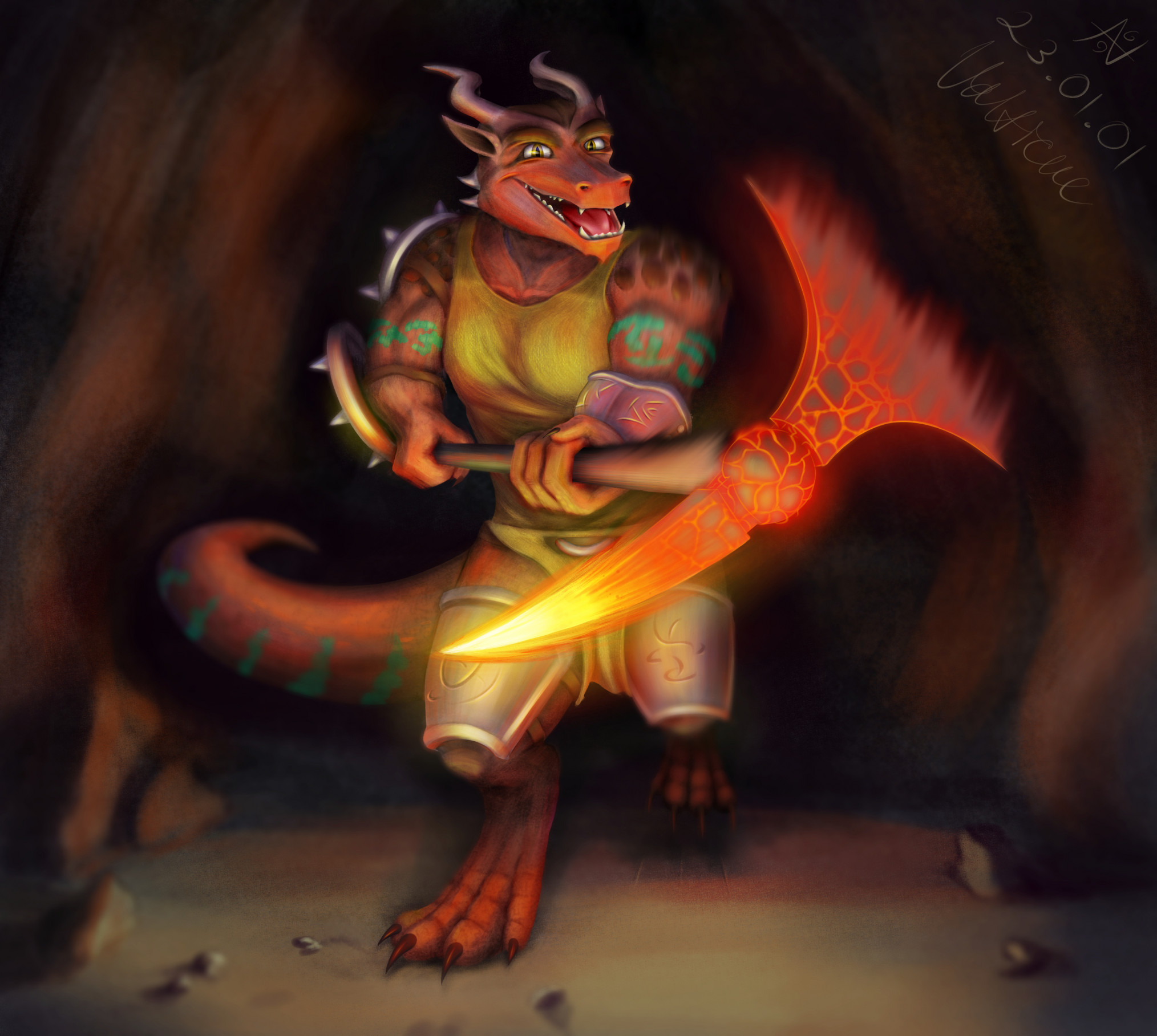 Zakko, fiery kobold miner by Valdicue -- Fur Affinity [dot] net