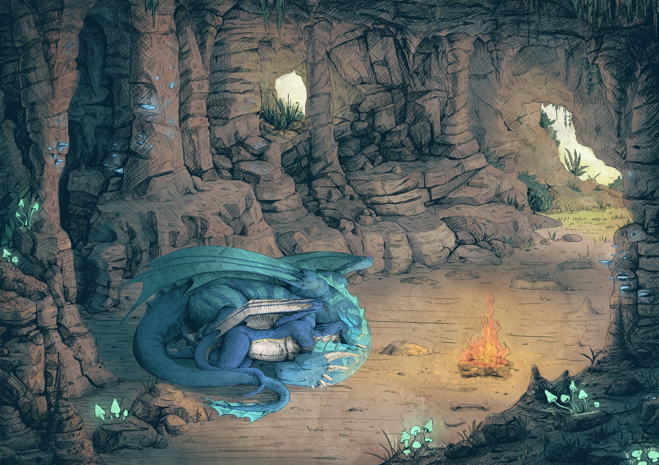 Реалистичная пещера с драконом