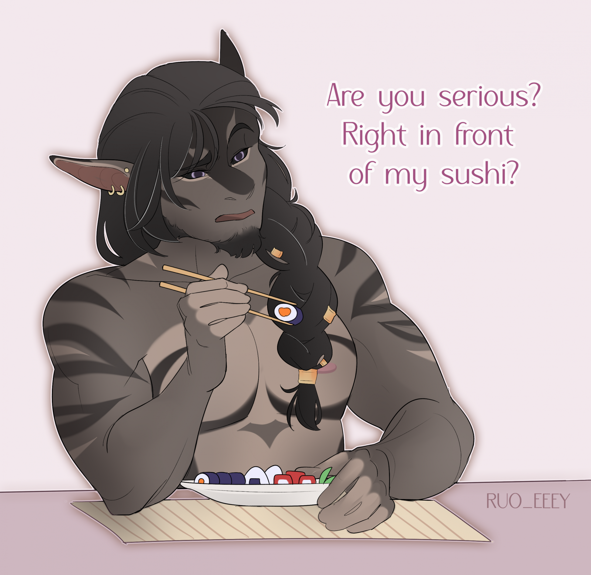 Really? Right in Front of my sushi? - [ruo_eeey] by VokunTheSergal -- Fur  Affinity [dot] net