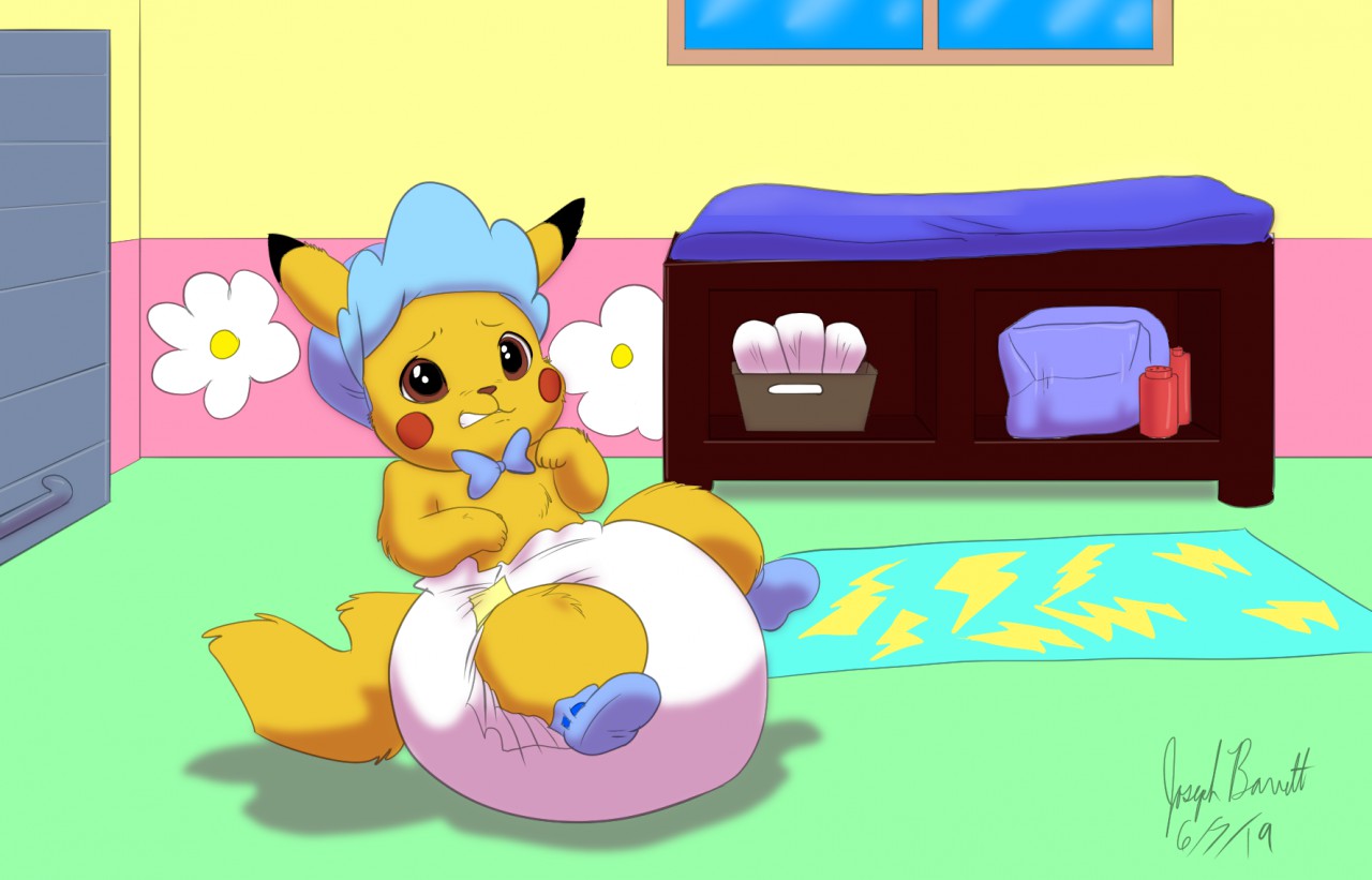 Diaper person in Pikachu -tshirt