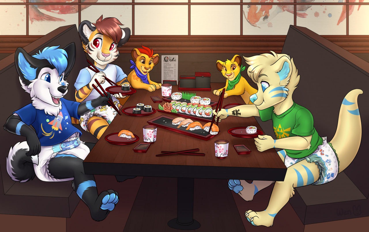 Enjoying Sushi with friends. 