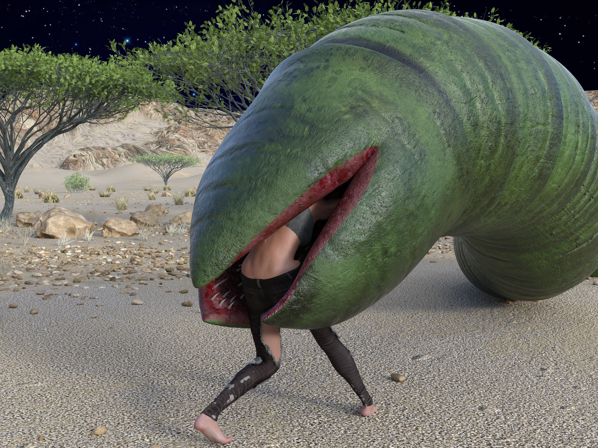 Meet Fredda and new sand worm - 2B (Green worm) by WerewolfCZ